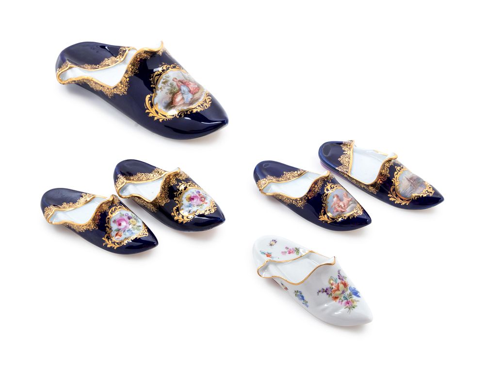 Appraisal: Six Meissen Painted and Parcel Gilt Porcelain Slippers Six Meissen