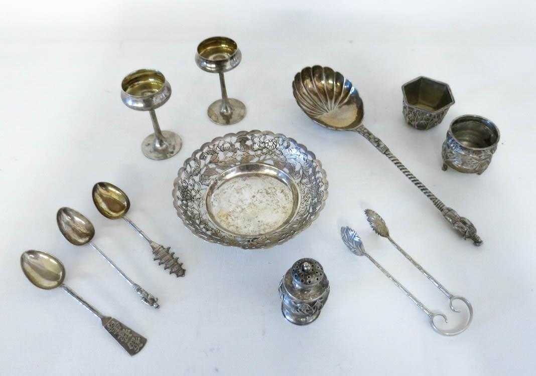 Appraisal: ELEVEN CHINESE EXPORT SILVER FLATWARE AND HOLLOWWARE most with Wang