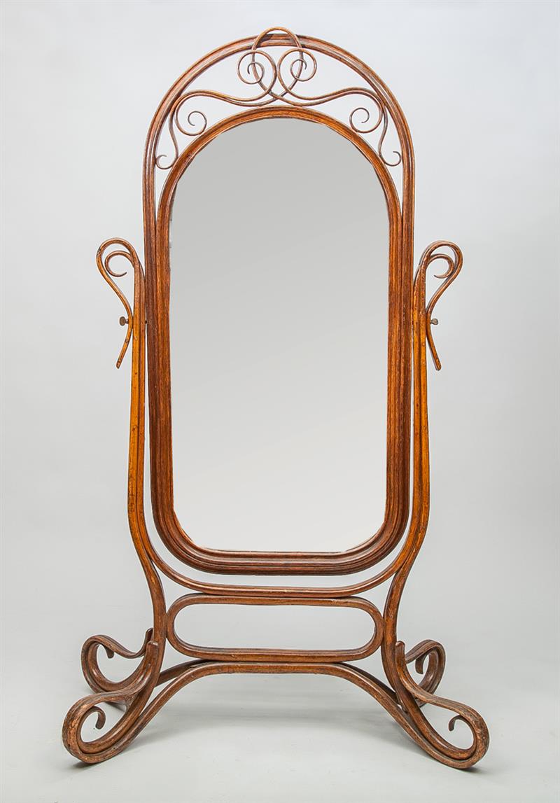 Appraisal: Austrian Bentwood Thonet Style Oak Cheval Mirror ft in x