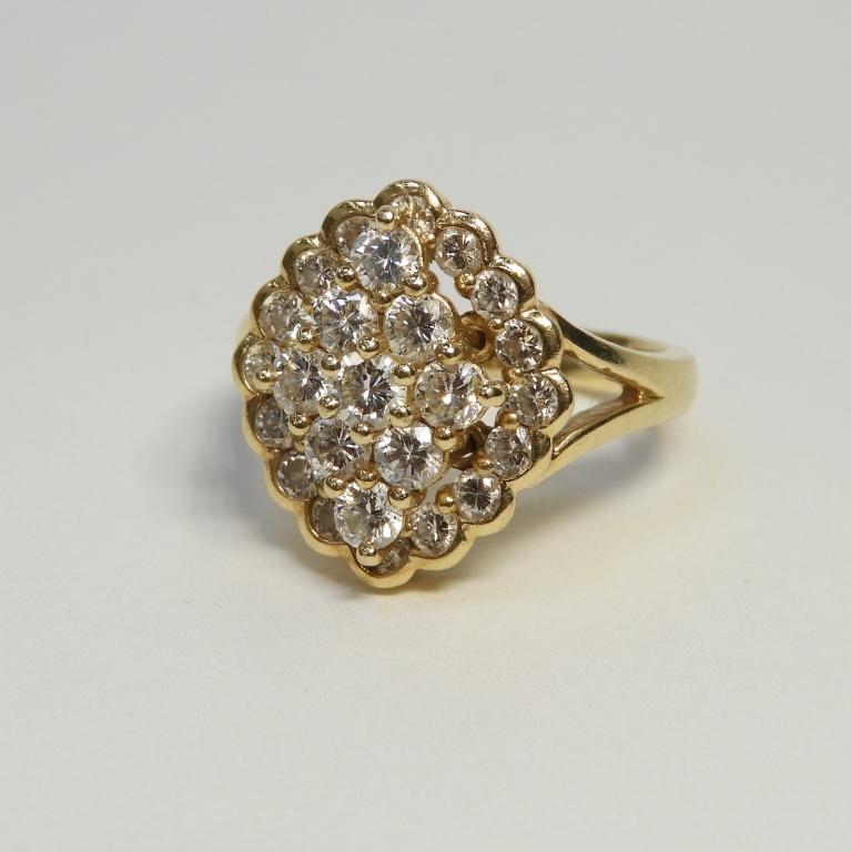 Appraisal: K YELLOW GOLD DIAMOND CLUSTER COCKTAIL RING Europe th CenturyA