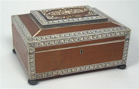 Appraisal: A th century Anglo-Indian ivory and sandalwood work box Probably