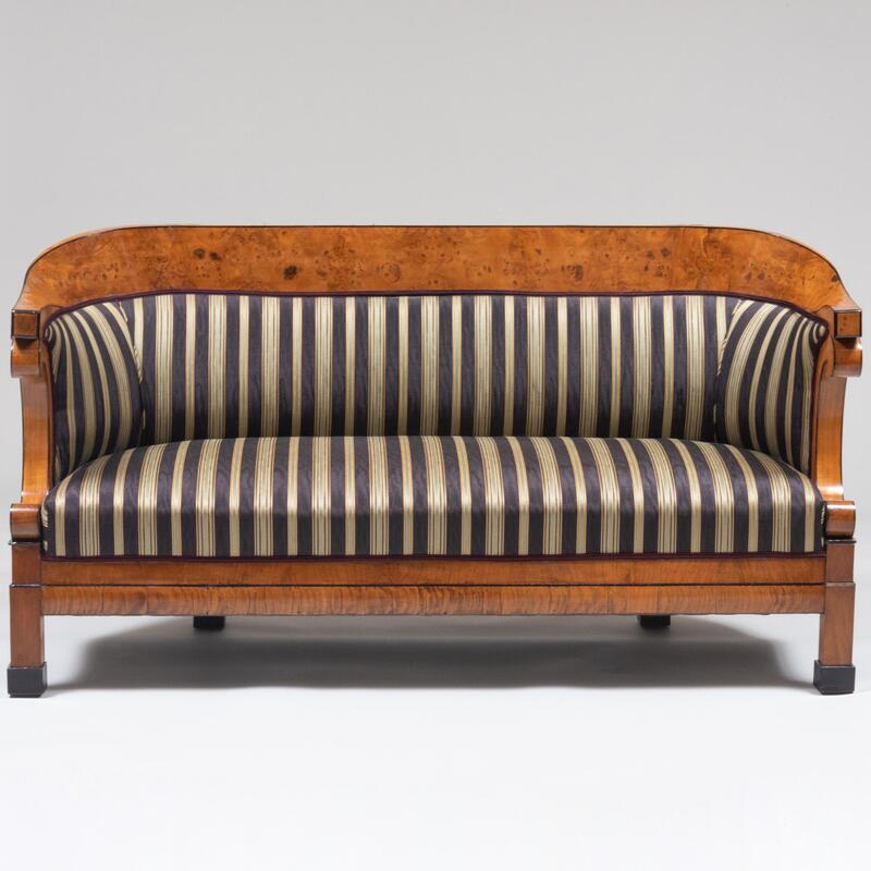 Appraisal: Biedermeier Burl Birch and Ebonized Sofa X ft in x