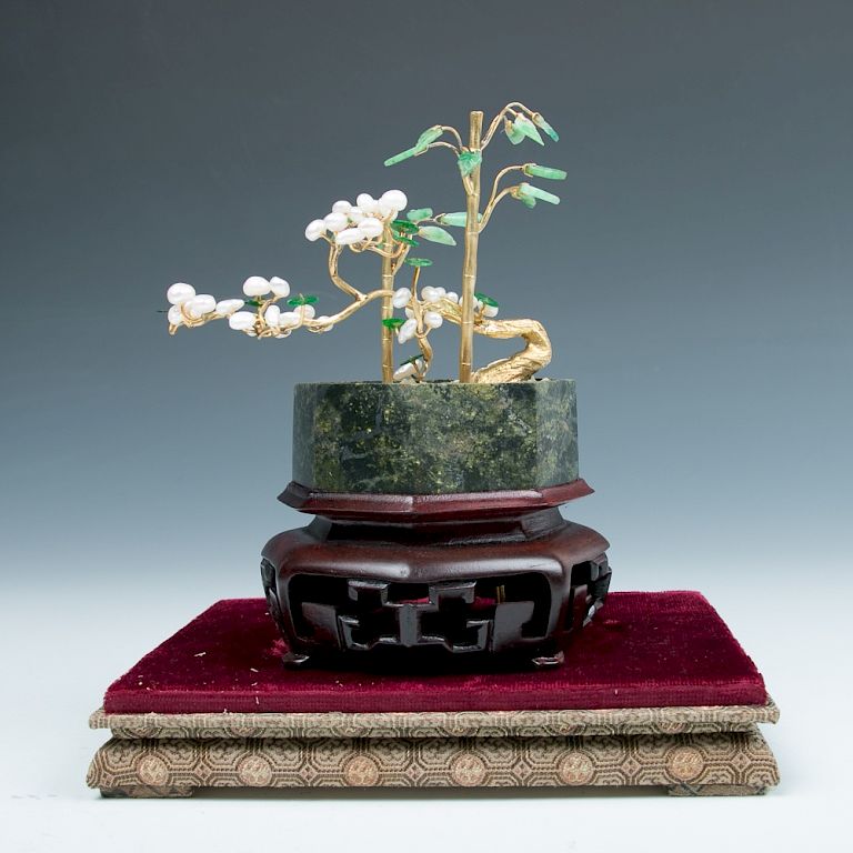 Appraisal: HARSTONE PEARL GOLD MINIATURE TREE MID TH C Golden branches