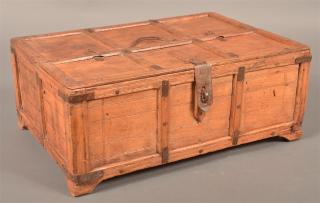 Appraisal: th Century Iron Mounted Walnut Lock Box Double till and