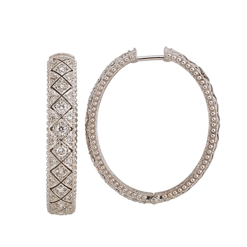 Appraisal: RECENT DIAMOND K WHITE GOLD HOOP EARRINGS RBC diamonds bead