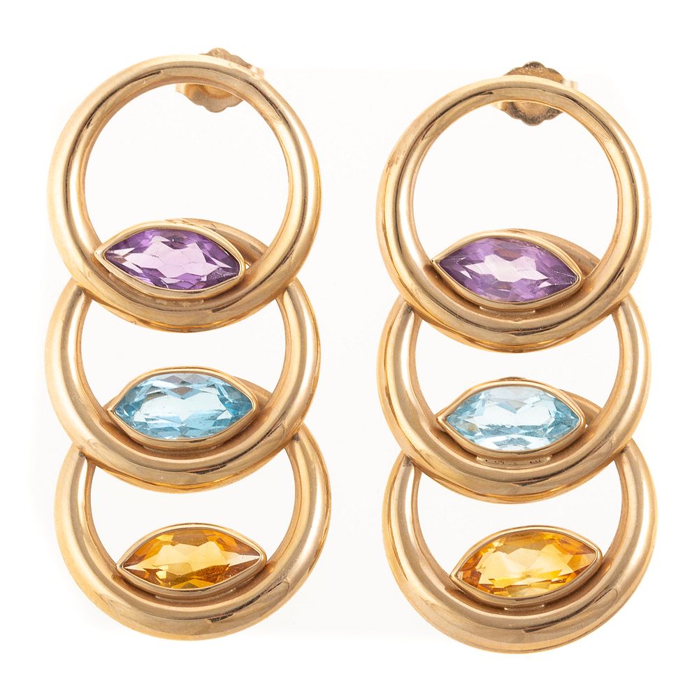 Appraisal: A Pair of Dangle Multi Gemstone Earrings in K K