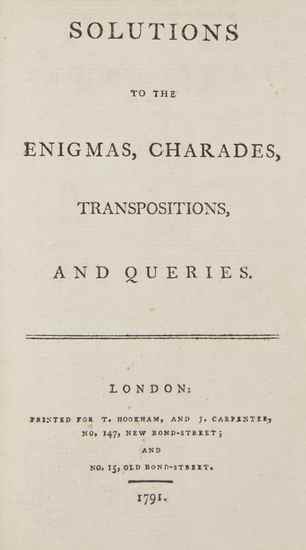 Appraisal: New Collection A of Enigmas Charades Transpositions c vol in