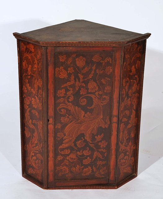 Appraisal: A VICTORIAN POKER WORK CORNER CUPBOARD with leaf decoration cm