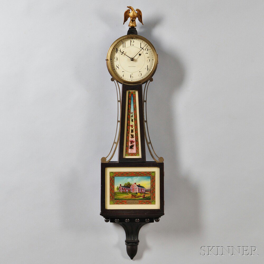 Appraisal: Waltham Mahogany Patent Timepiece or Banjo Clock Massachusetts c with