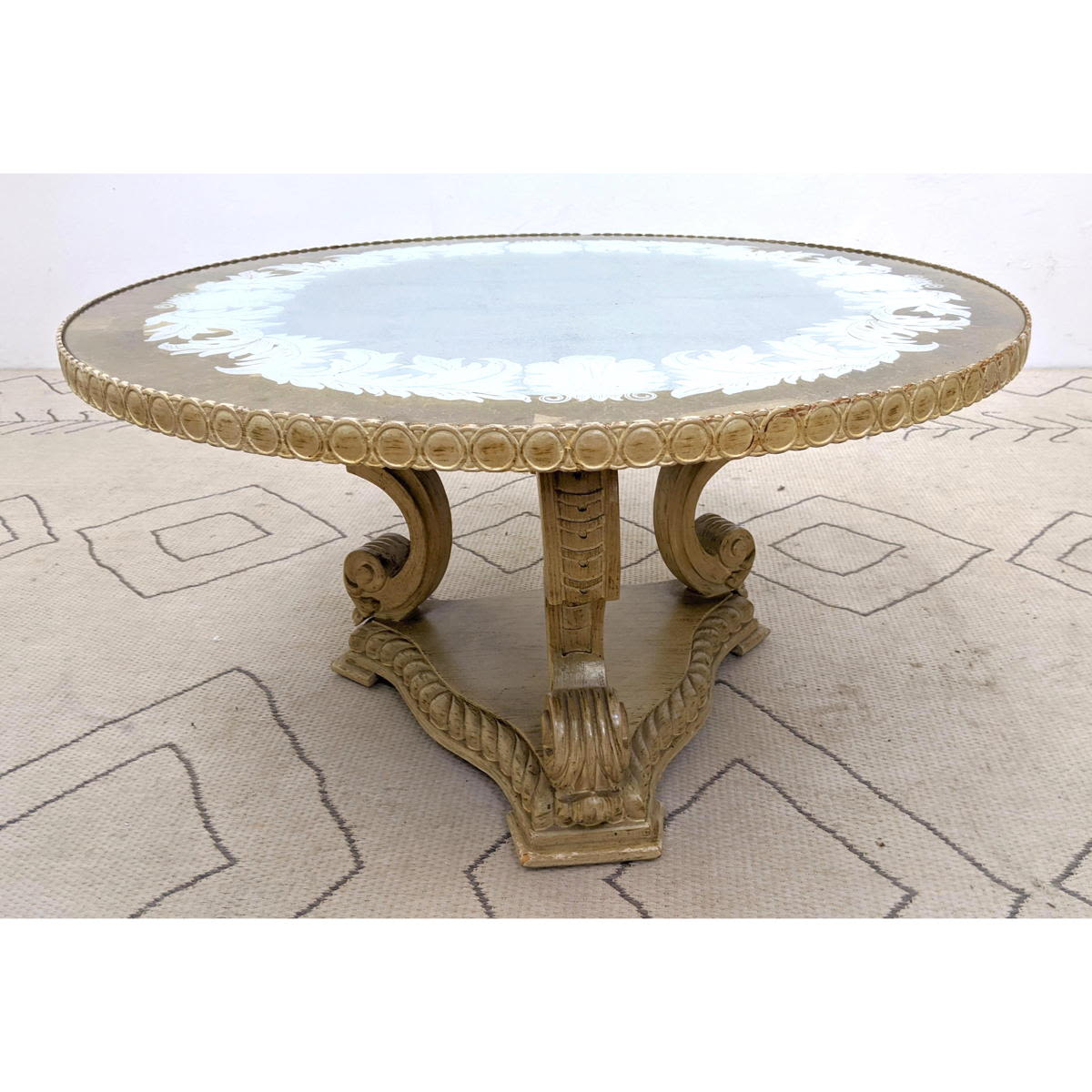 Appraisal: Decorator Eglomise Glass Top Coffee Cocktail Table Paint decorated Dimensions