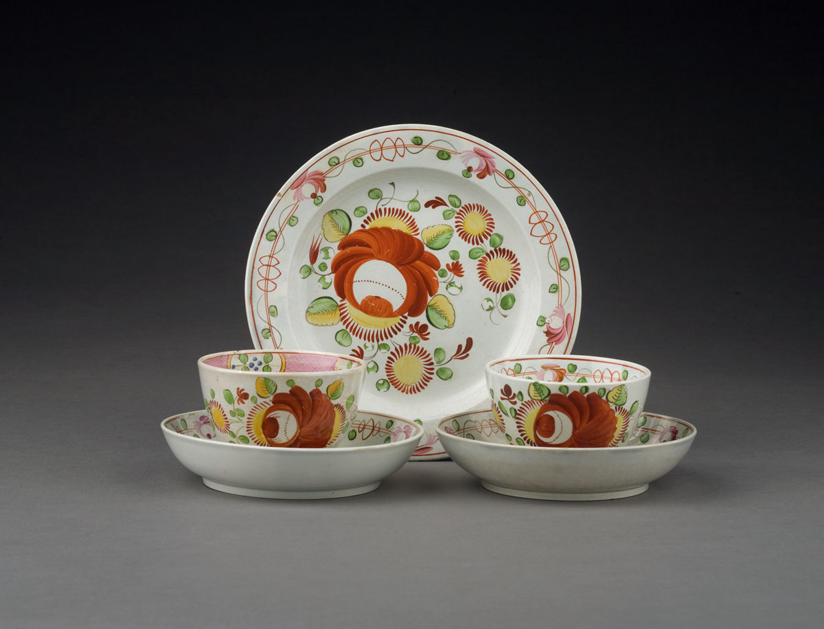 Appraisal: ENGLISH PEARLWARE TEABOWL TWO SAUCERS AND A PLATE CIRCA -