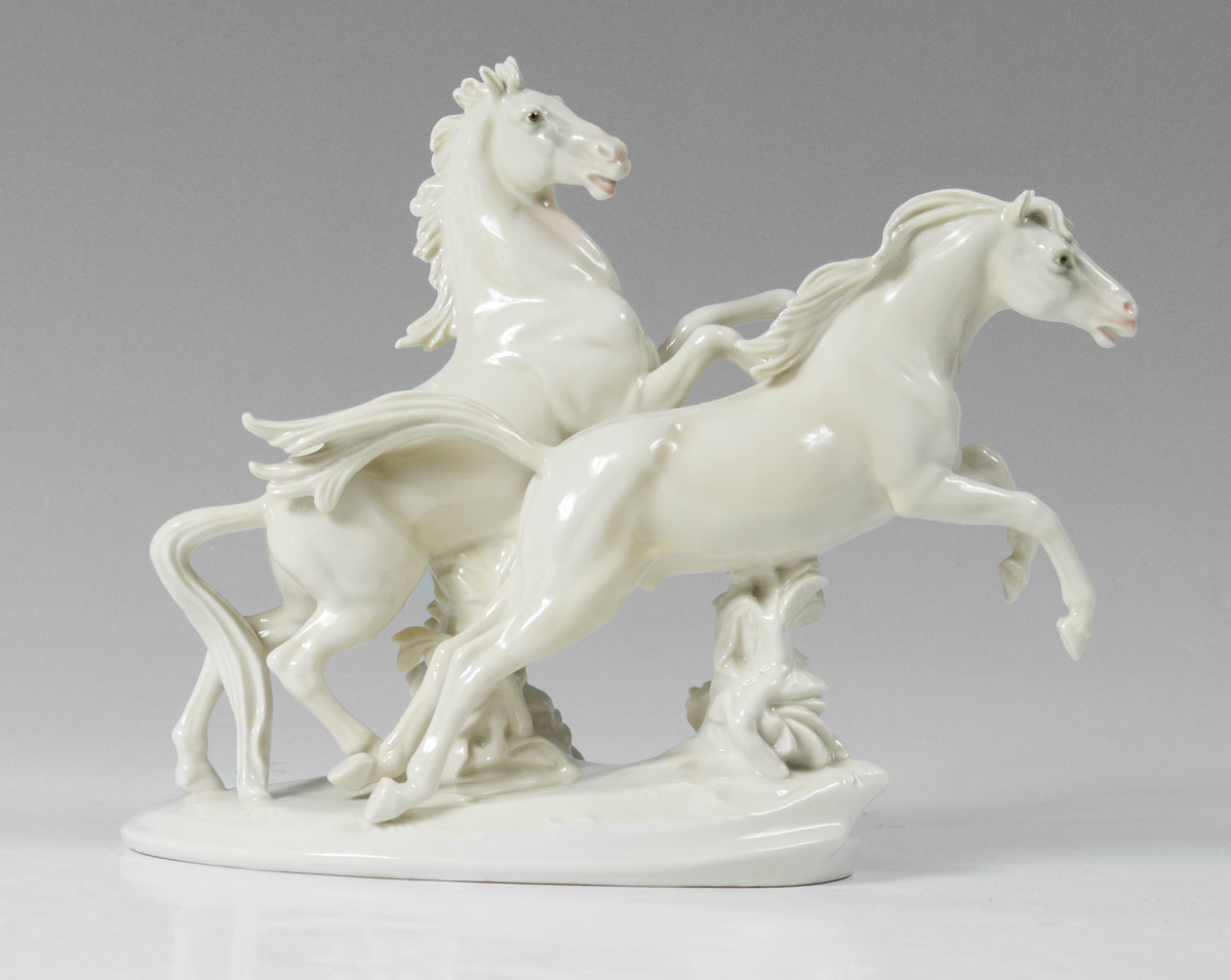 Appraisal: KARL ENS GERMAN PORCELAIN HORSE FIGURAL GROUP running horses by