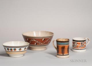 Appraisal: Four Mocha-decorated Ceramic Tableware Items th century including two earthworm