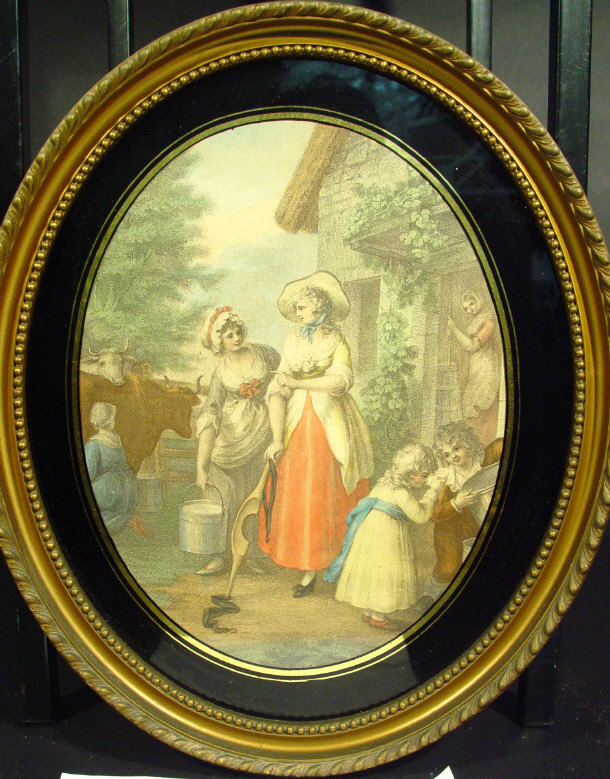 Appraisal: Two oval Victorian colour prints depicting a shepherd shepherdess and