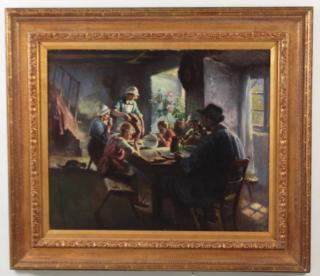 Appraisal: M SILBERT TH C INTERIOR SCENE OIL ON CANVAS PAINTING