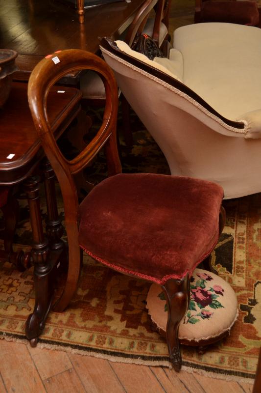 Appraisal: FOUR VICTORIAN DINING CHAIRS WITH MAUVE VELOUR SEATS AND FOOT