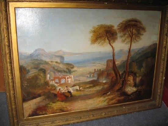 Appraisal: after J M W TurnerFigures in a Classical Landscapeoil on