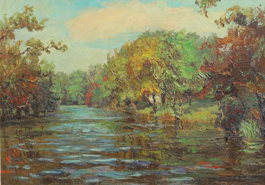 Appraisal: CAMPBELL Hugh American - River Scene Oil Masonite '' x