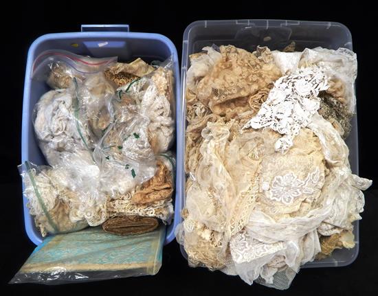 Appraisal: TEXTILES Two containers of assorted lace pieces th - th