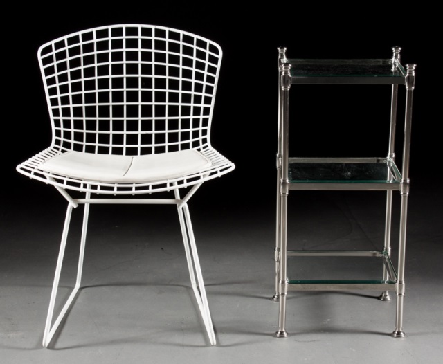 Appraisal: Two Contemporary pieces of metal furniture Knoll white coated wire