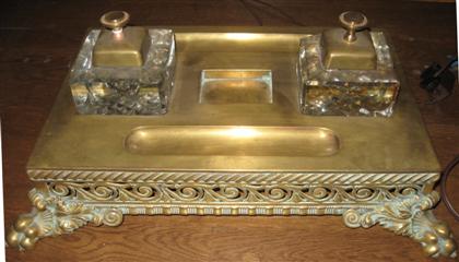 Appraisal: Neoclassical brass and glass inkstand th century