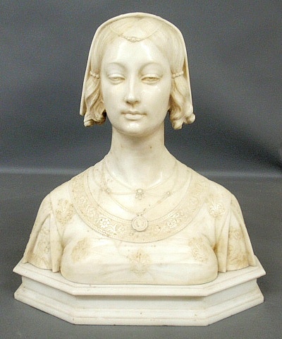 Appraisal: - Life size carved marble bust of a woman in