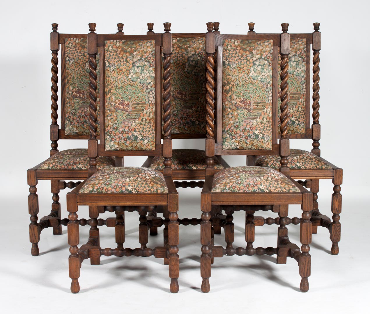 Appraisal: Jacobean Revival cabinet-made oak dining chairs ten cabinet-made Jacobean style