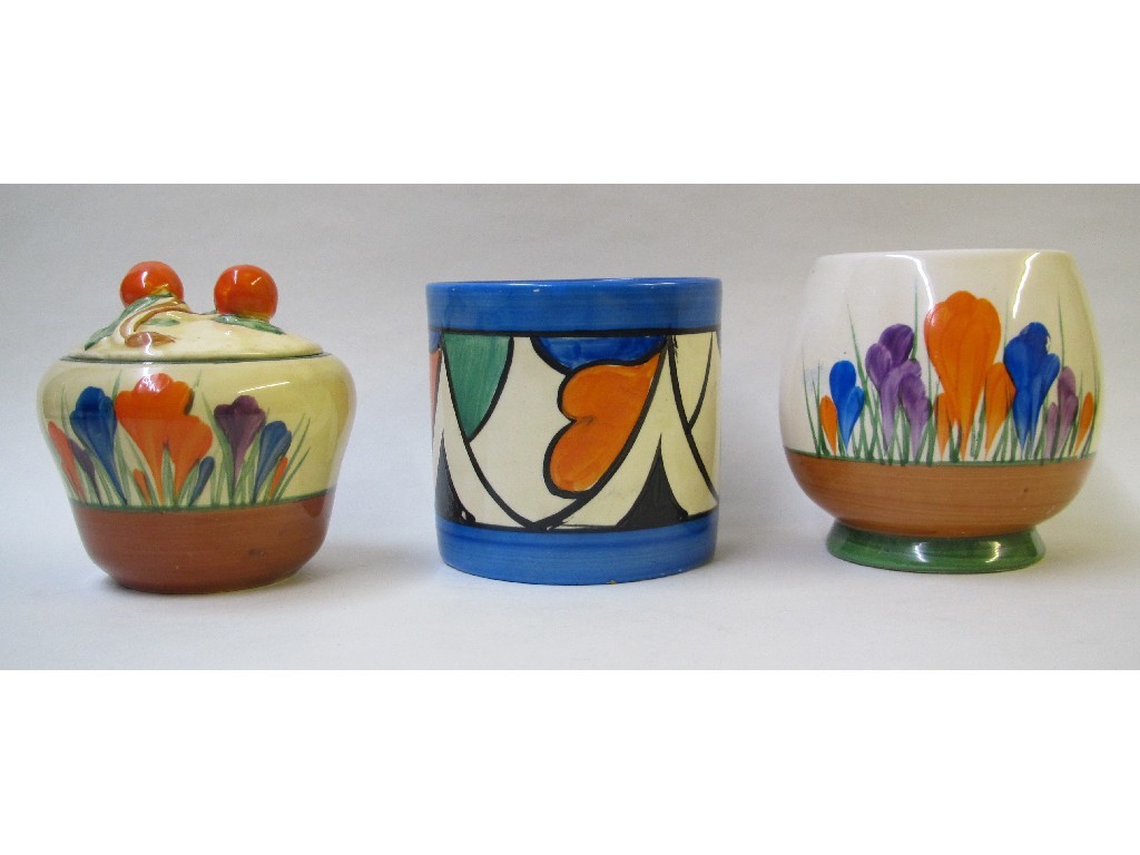 Appraisal: A Clarice Cliff preserve jar painted with crocus design cracked