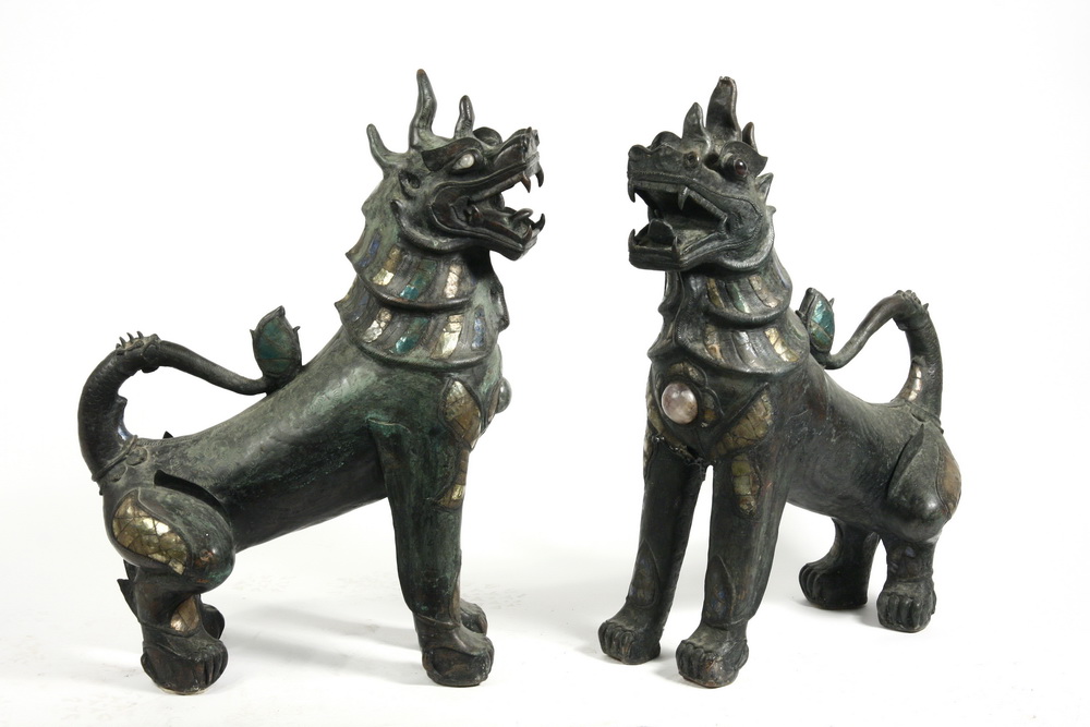 Appraisal: PR CHINESE BRONZE FOO LIONS Guardian Foo Lions in heavy