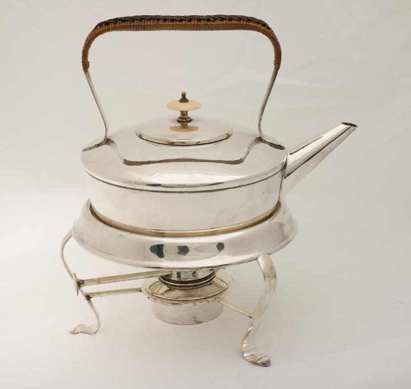 Appraisal: LATE th CENTURY SILVER-PLATED SPIRIT KETTLE ON STAND the simple