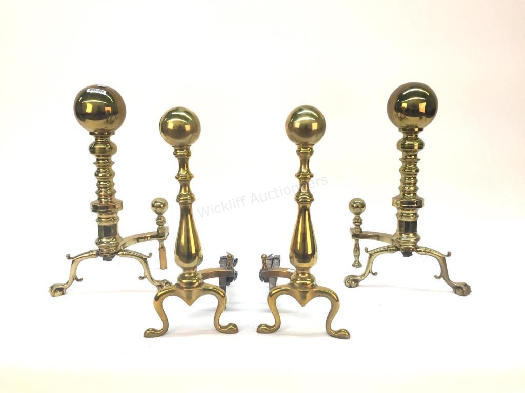 Appraisal: Two pair of brass andirons both pair in the Federal