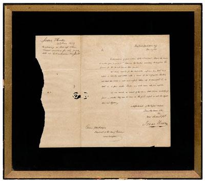 Appraisal: Isaac Hull autograph letter - War of Captain of the