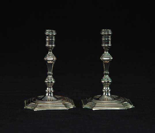 Appraisal: MINIATURE PAIR OF SILVER PLATED TH C STYLE CANDLESTICKS th