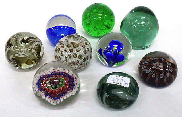 Appraisal: NINE GLASS PAPERWEIGHTS to include an antique green glass dump