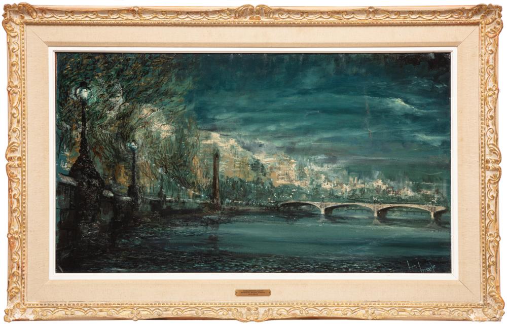 Appraisal: Ben Maile British - Embankment Lights Waterloo Bridge London oil