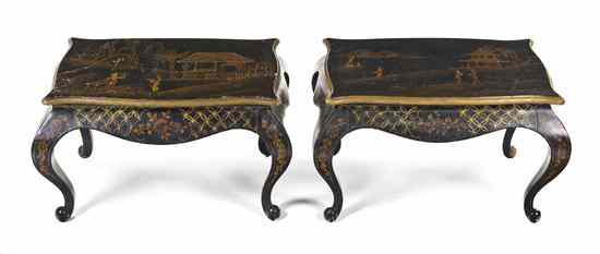 Appraisal: A Pair of Continental Lacquered Low Tables each having a