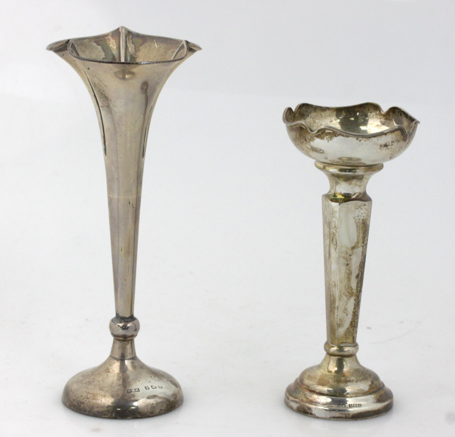 Appraisal: A silver spill vase Birmingham of flared form cm high