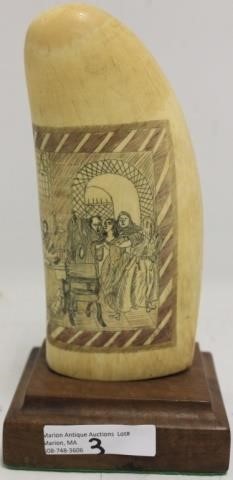 Appraisal: TH C SCRIMSHAW WHALE'S TOOTH WITH ENGRAVEDSCENE DEPICTING A RELIGIOUS