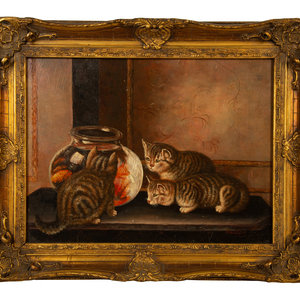 Appraisal: Artist Unknown British th th Century Three Cats Watching a