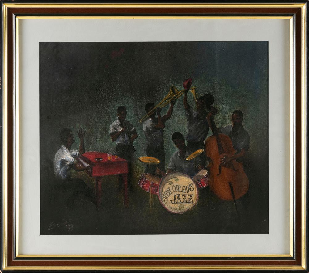 Appraisal: CHARCOAL DRAWING OF A NEW ORLEANS JAZZ BAND X SIGHT