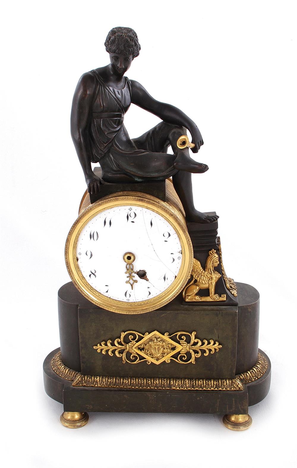 Appraisal: French Empire parcel-gilt bronze figural-clock case first quarter th century