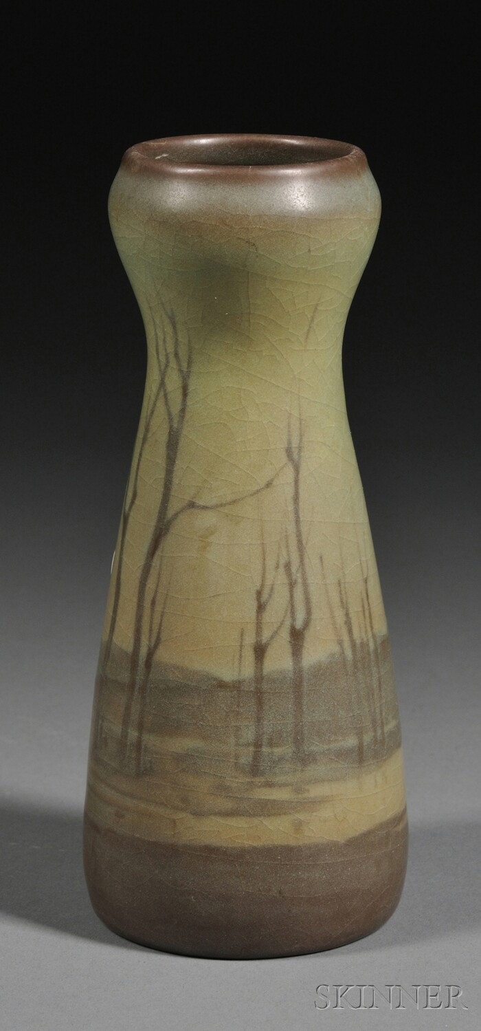 Appraisal: Rookwood Pottery Scenic Vellum Vase Decorated pottery Decorated by Lorinda