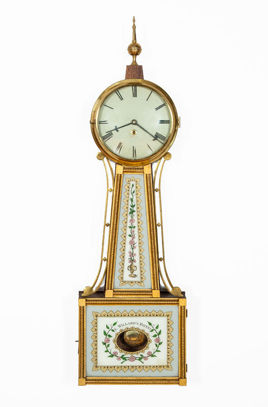 Appraisal: FEDERAL BRASS-MOUNTED MAHOGANY AND VERRE GLOMIS BANJO CLOCK Re-backed together