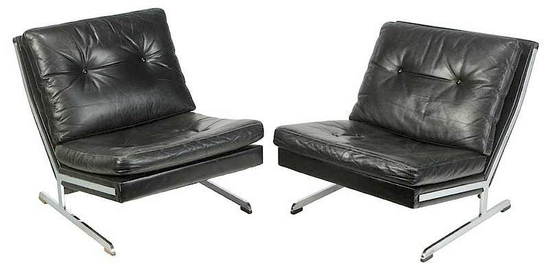 Appraisal: Pair Fabricius Kastholm Style Leather Chairs late th century after