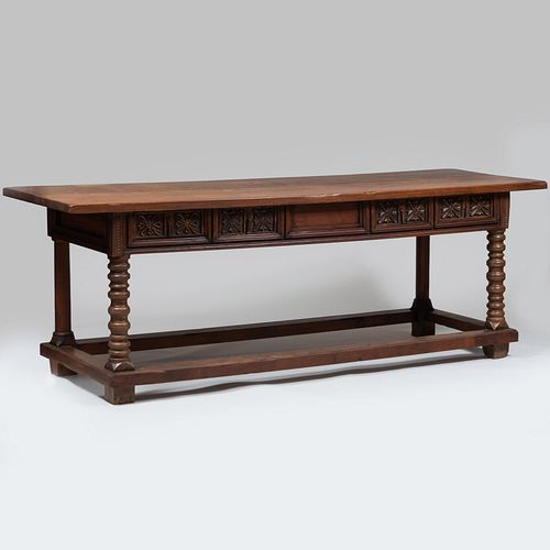 Appraisal: PAIR OF BAROQUE STYLE CARVED WALNUT AND FRUITWOOD TRESTLE TABLES