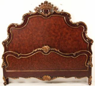 Appraisal: CARVED MAHOGANY AND GOLD GILT CARVED WOOD BED RECENT MANUFACTURERS