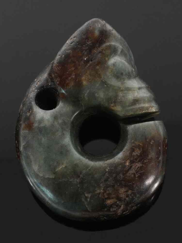 Appraisal: CHINESE JADE TOMB AMULET - Carved Nephrite Pig Dragon Bi