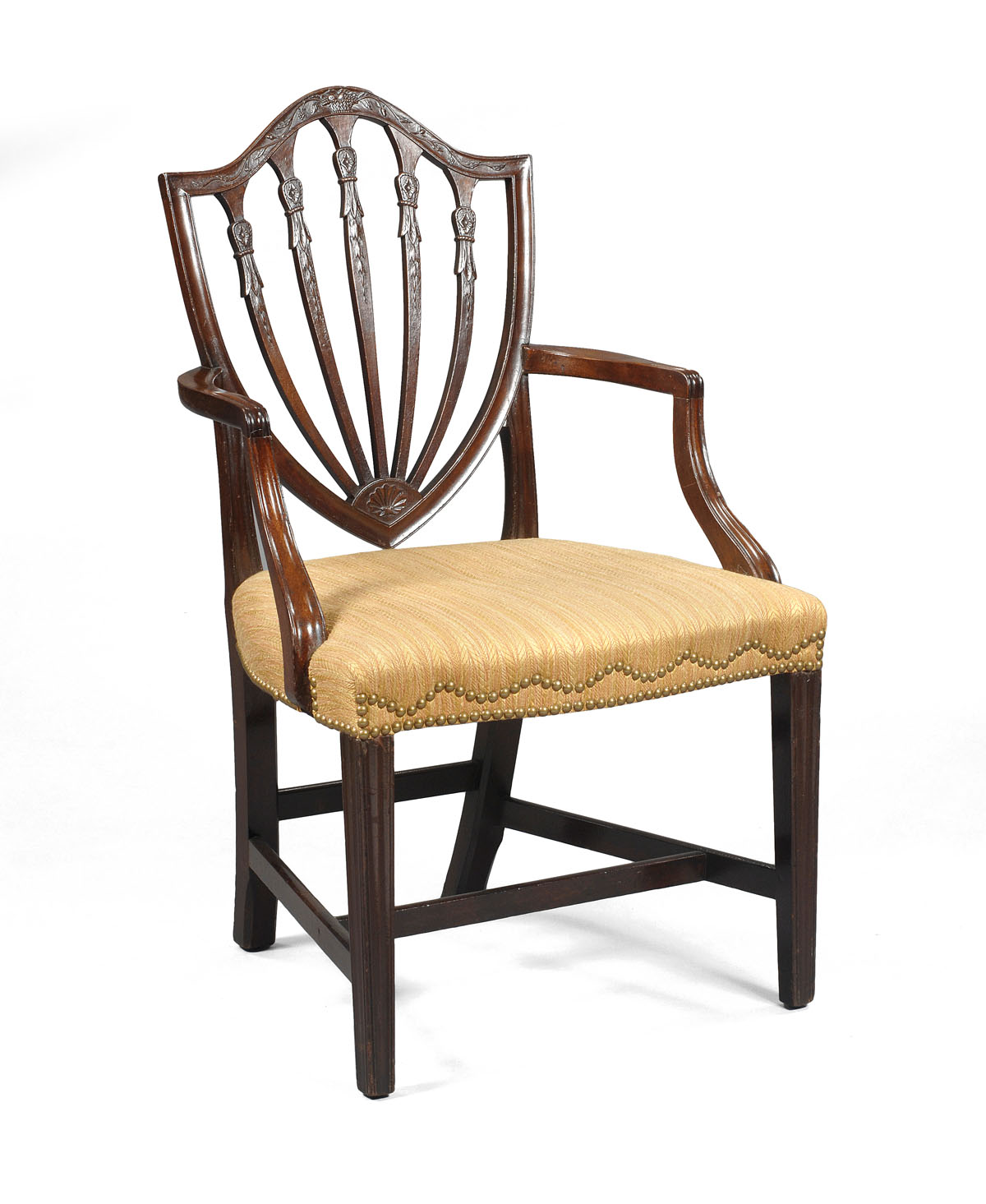 Appraisal: HEPPLEWHITE MAHOGANY SHIELD BACK ARMCHAIR WITH BASKET OF FRUIT CARVING