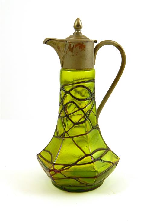 Appraisal: Early th C art glass cruet green cruet with reddish-brown