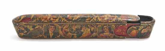 Appraisal: A Persian Lacquered Wood and Papier Mache Pen Box of